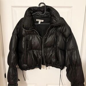 Urban Outfitters Shiny Black Cropped Puffer